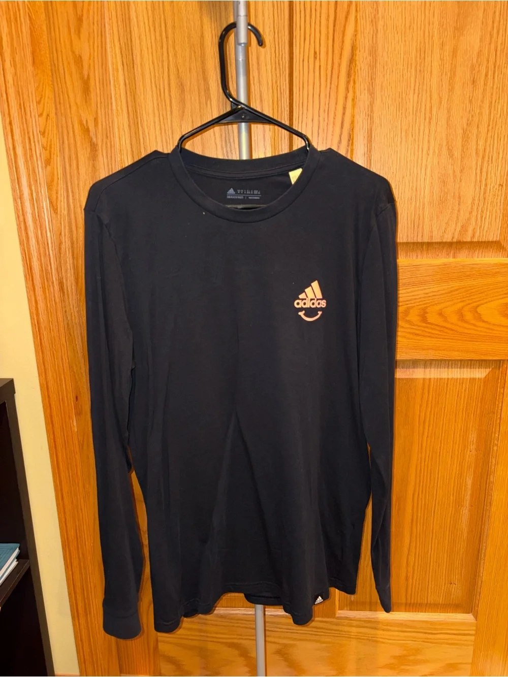adidas Black Long Sleeve Tee with Small Orange Logo